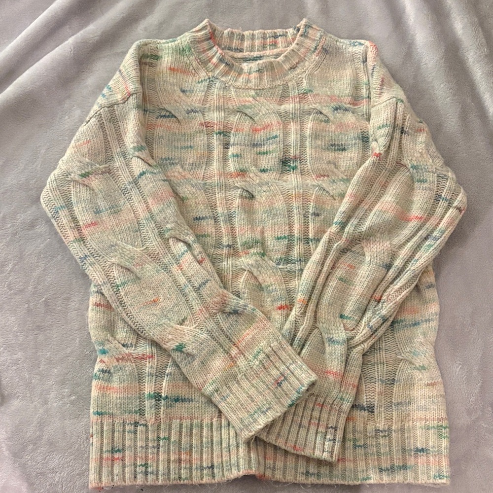 American Eagle Outfitters Cream Multicolor Knit Sweater